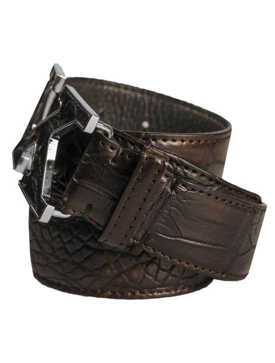 Kiton KITON Brown Leather Crocodile Belt Brown 001