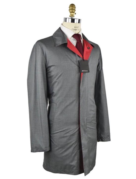 Kiton KITON Grey Silk Overcoat Gray/Red 001