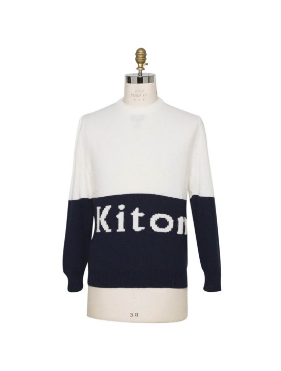 Kiton KITON White Blue Cashmere Crewneck Sweater White/Blue 000