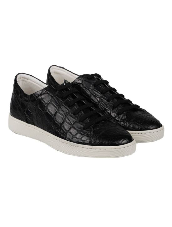 Kiton KITON Black Leather Crocodile Shoes KIM Black 000