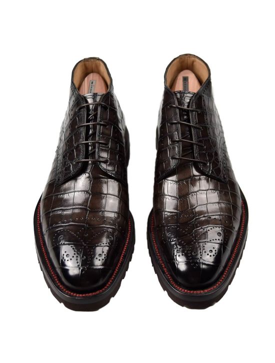 Kiton KITON Brown Leather Crocodile Shoes RAFFAELLO Brown 001