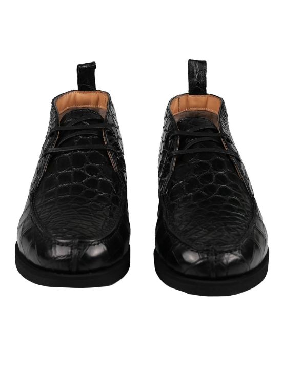 Kiton KITON Black Leather Crocodile Boots CONB Black 001