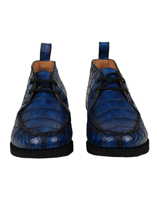 Kiton KITON Blue Leather Crocodile Boots CONB Blue 001