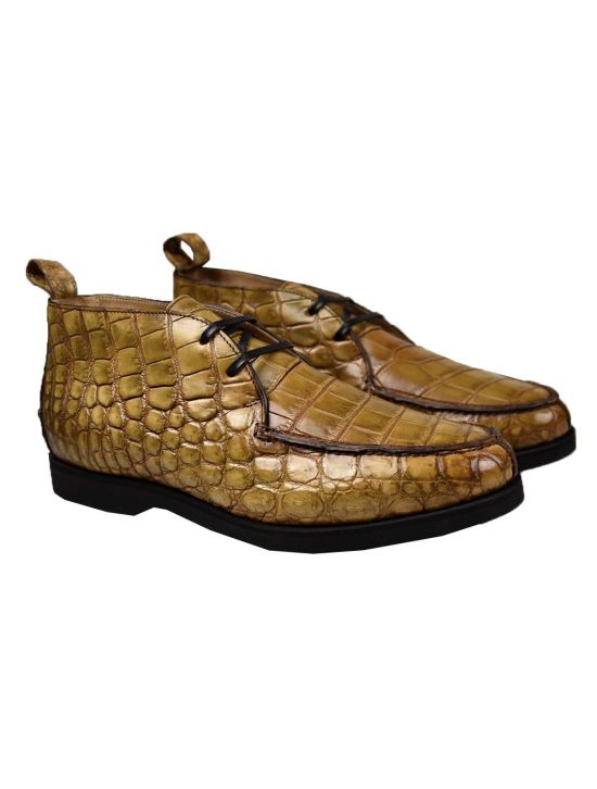 Kiton KITON Beige Leather Crocodile Boots CONB Beige 000