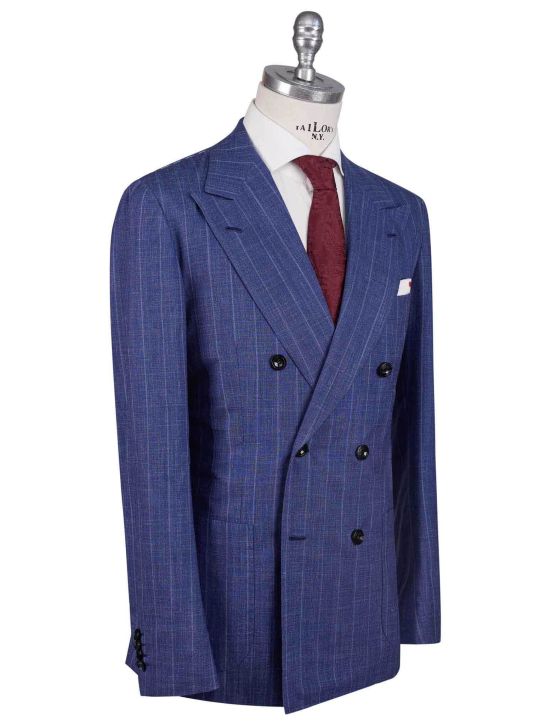 Kiton Kiton Blue Cashmere Silk Linen Double Breasted Suit Blue 001