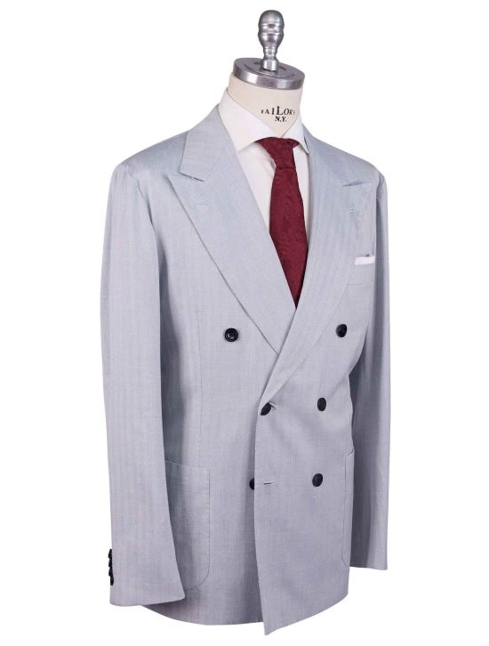 Kiton Kiton Light Blue Cashmere Wool Silk Linen Ea Double Breasted Suit Light Blue 001