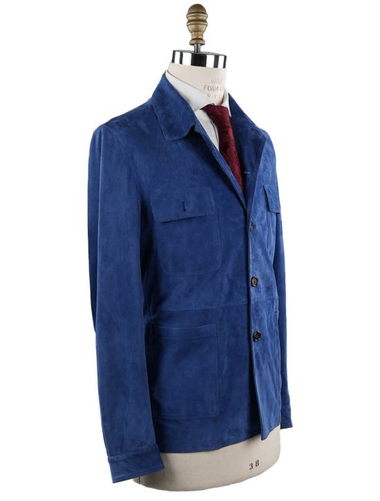 Cesare Attolini Cesare Attolini Blue Leather Suede Coat Blue 001