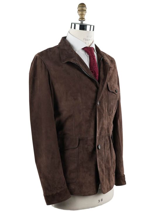 Cesare Attolini Cesare Attolini Brown Leather Suede Coat Brown 001