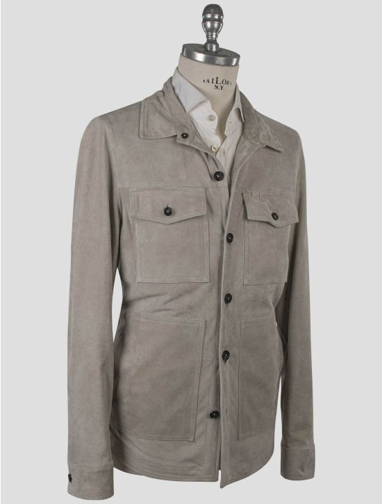 Isaia Isaia Gray Leather Suede Coat Gray 001
