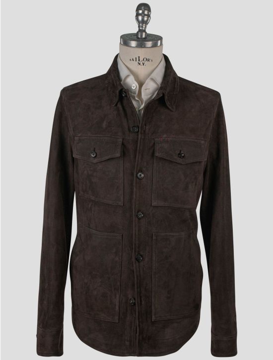 Isaia Isaia Brown Leather Suede Coat Brown 000