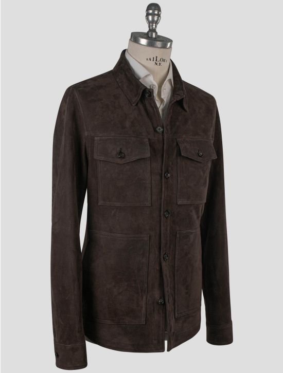 Isaia Isaia Brown Leather Suede Coat Brown 001