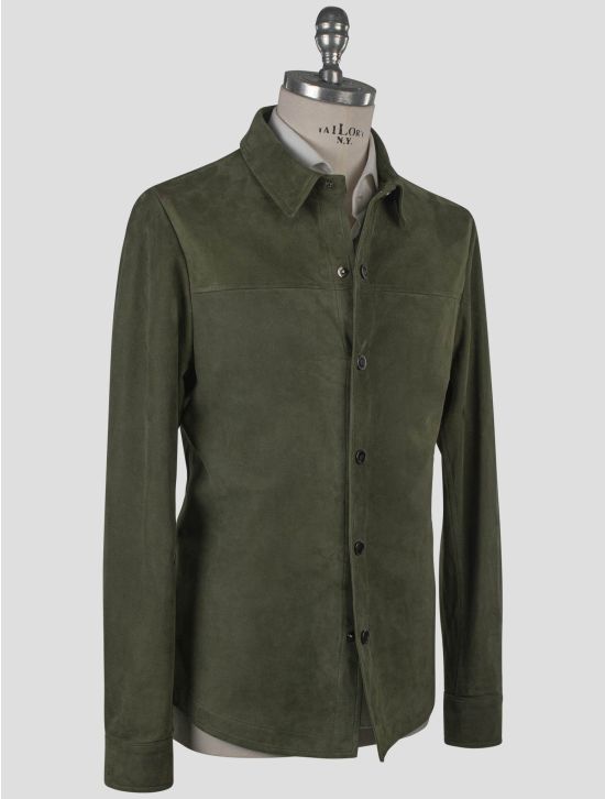 Isaia Isaia Green Leather Suede Coat Green 001