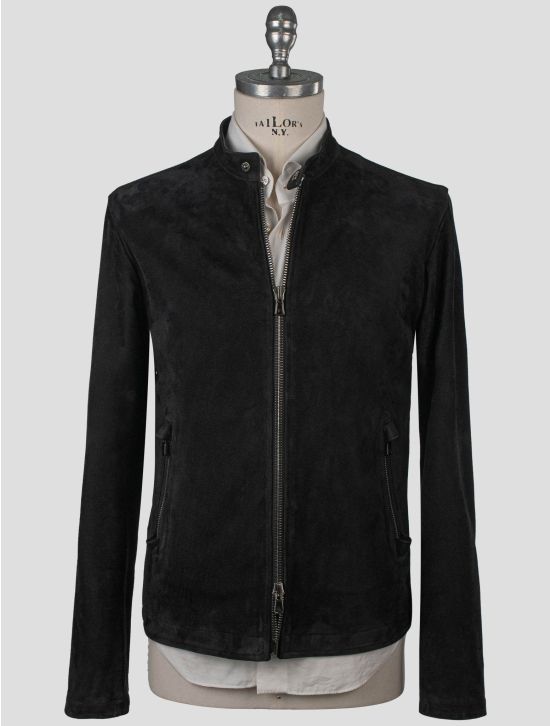 Isaia Isaia Black Leather Suede Coat Black 000