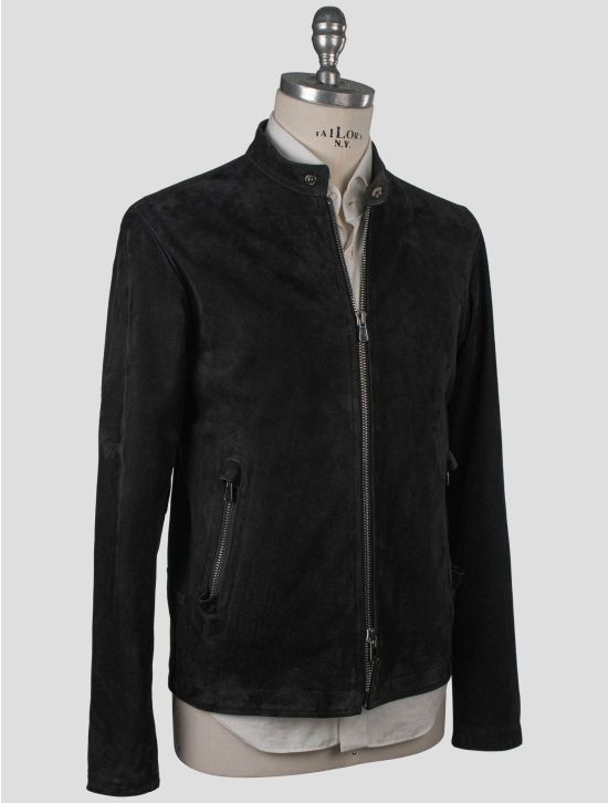 Isaia Isaia Black Leather Suede Coat Black 001
