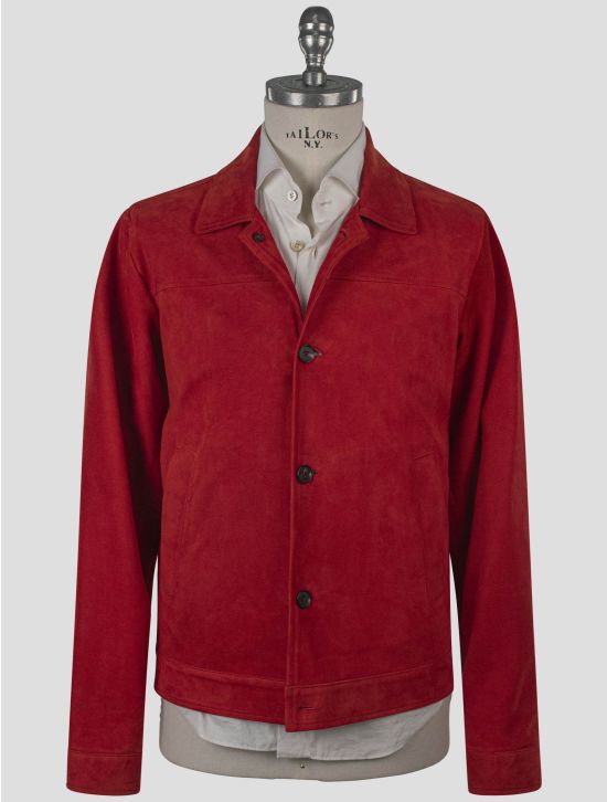 Isaia Isaia Red Leather Suede Coat Red 000