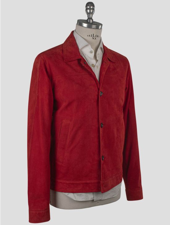 Isaia Isaia Red Leather Suede Coat Red 001