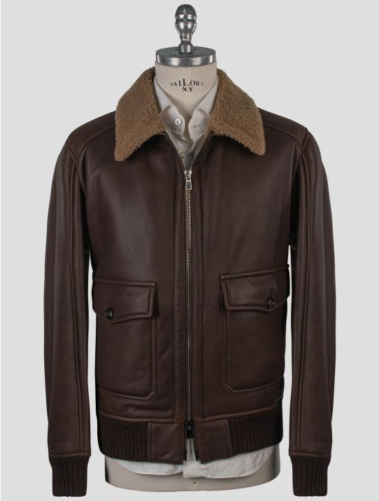 Isaia Isaia Brown Leather Sheepskin Coat Brown 000