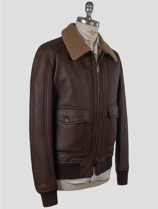 Isaia Isaia Brown Leather Sheepskin Coat Brown 001