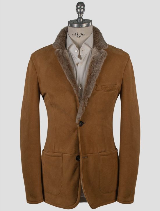 Isaia Isaia Gray Leather Sheepskin Coat Beige 000