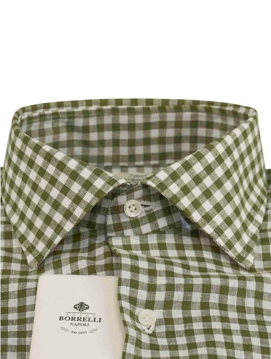 Luigi Borrelli Luigi Borrelli Green White Cotton Linen Shirt Green / White 001