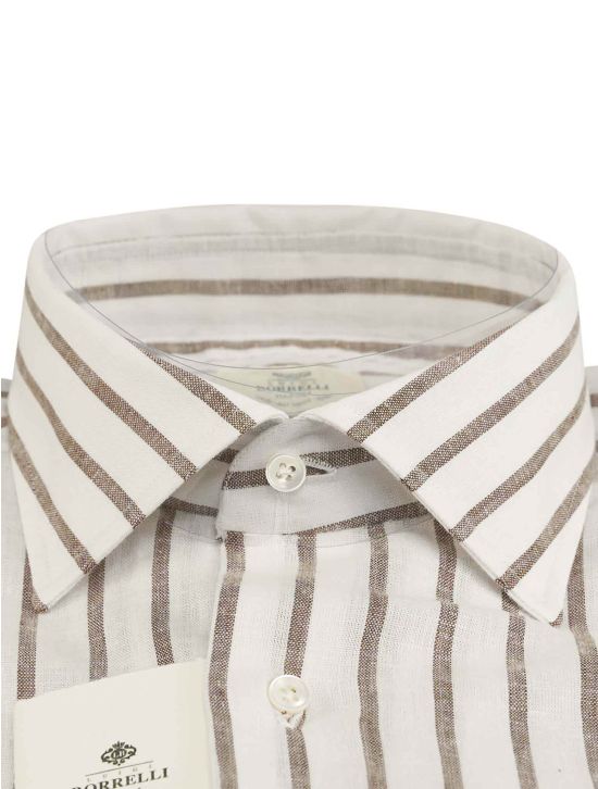 Luigi Borrelli Luigi Borrelli White Brown Cotton Linen Shirt White / Brown 001