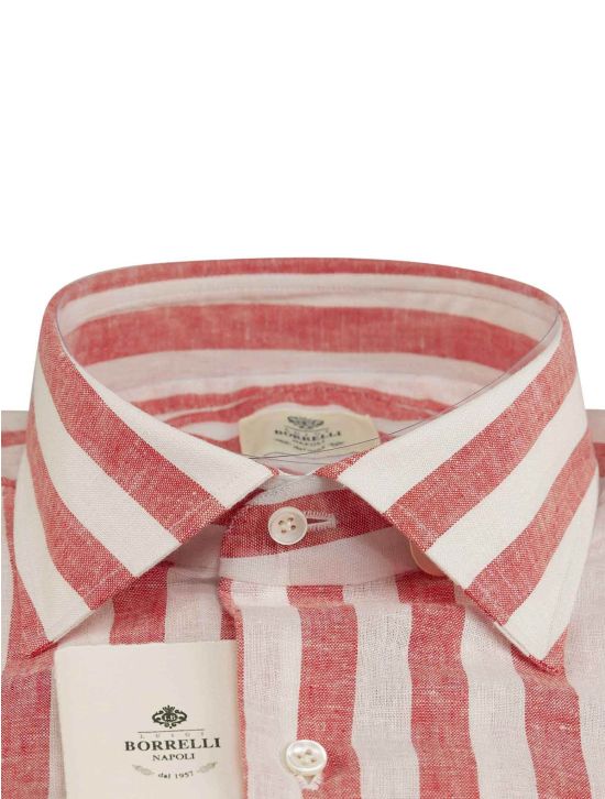 Luigi Borrelli Luigi Borrelli Red White Cotton Linen Shirt Red / White 001
