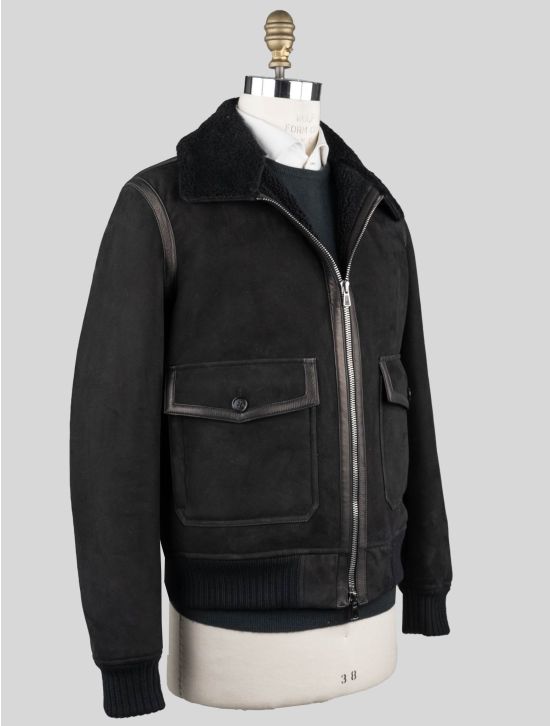 Isaia Isaia Black leather Sheepskin Coat Black 001