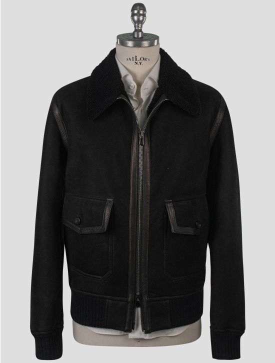 Isaia Isaia Black Leather Sheepskin Coat Black 000