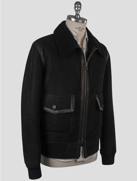 Isaia Isaia Black Leather Sheepskin Coat Black 001