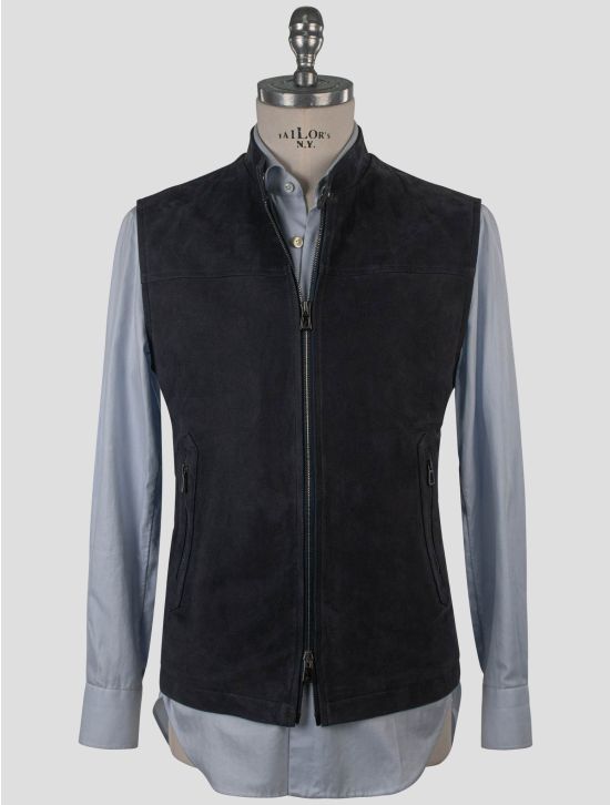 Isaia Isaia Blue Leather Suede Gilet Blue 000