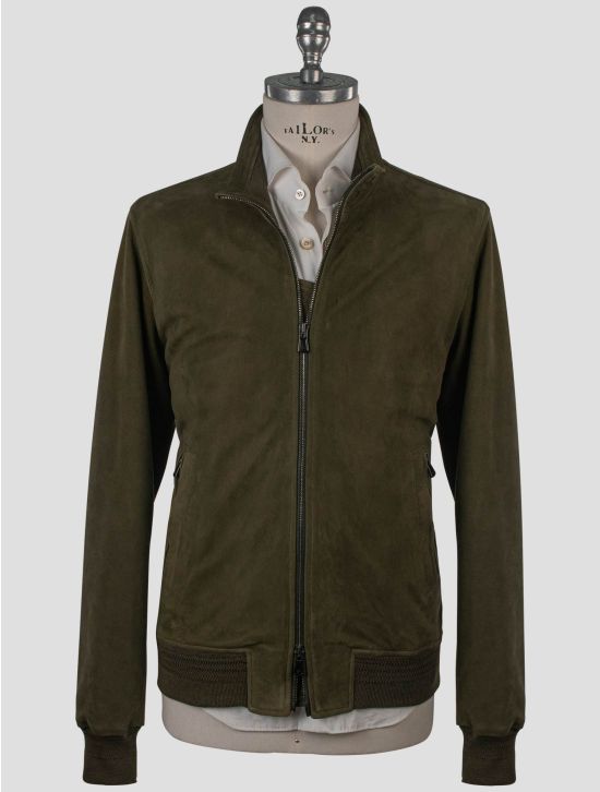 Isaia Isaia Green Leather Suede Coat Green 000
