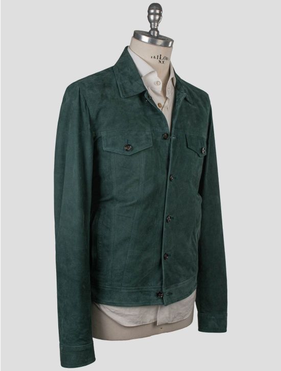Isaia Isaia Green Leather Suede Coat Green 001