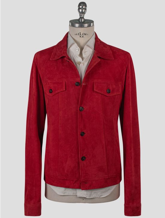 Isaia Isaia Red Leather Suede Coat Red 000