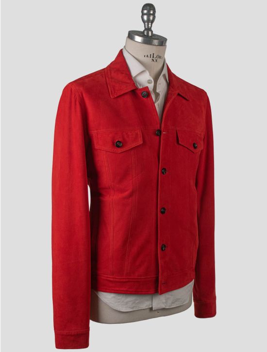 Isaia Isaia Red Leather Suede Coat Red 001