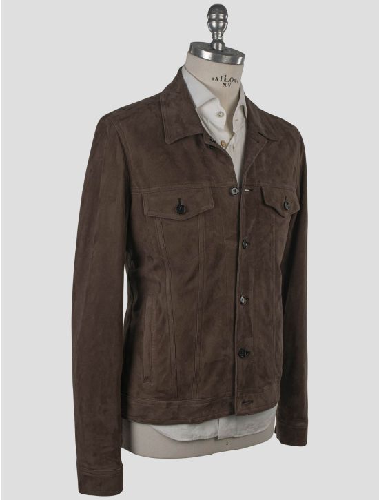 Isaia Isaia Brown Leather Suede Coat Brown 001