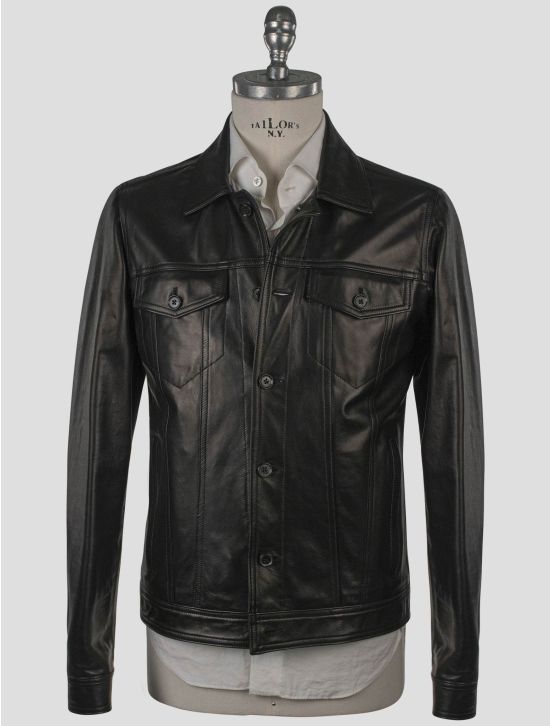 Isaia Isaia Black Leather Coat Black 000