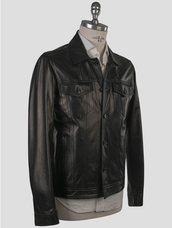 Isaia Isaia Black Leather Coat Black 001