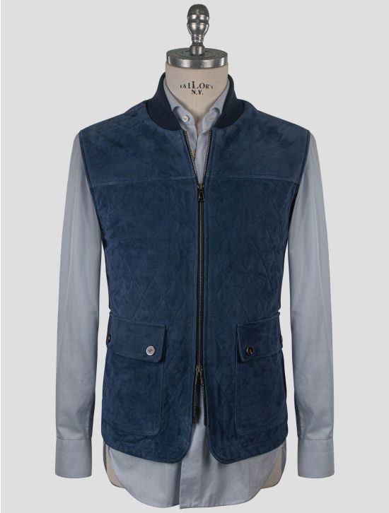 Isaia Isaia Blue Leather Suede Gilet Blue 000