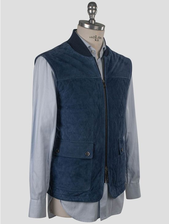 Isaia Isaia Blue Leather Suede Gilet Blue 001