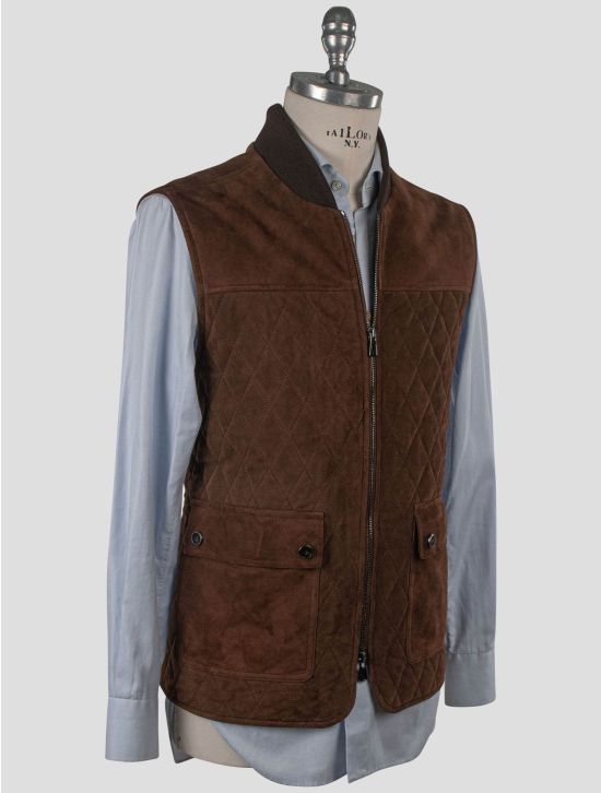 Isaia Isaia Brown Leather Suede Gilet Brown 001