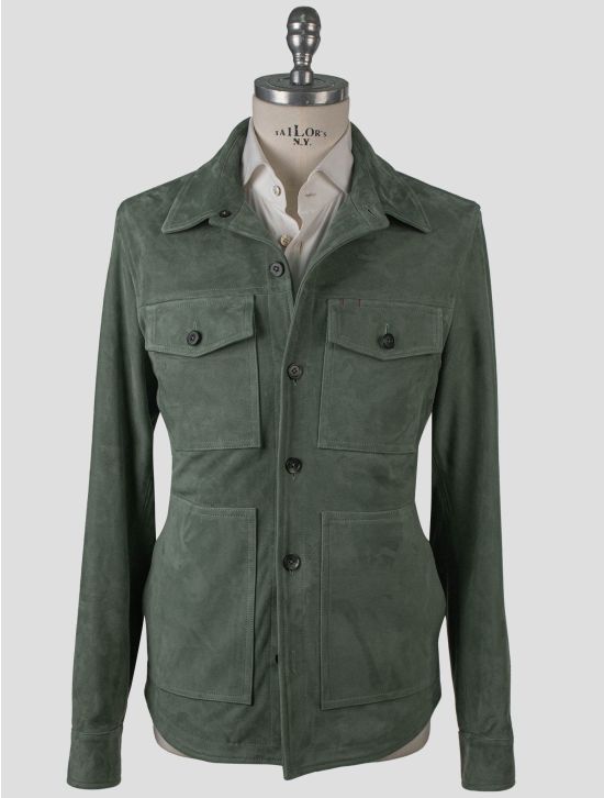 Isaia Isaia Brown Leather Suede Coat Green 000