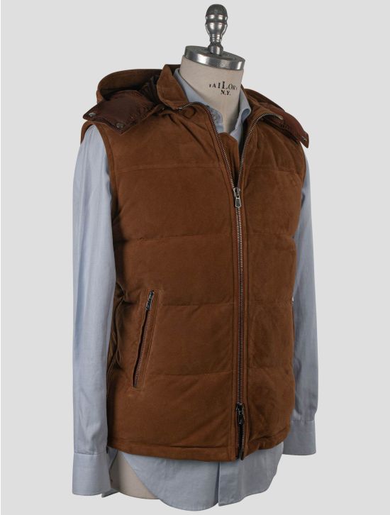 Isaia Isaia Brown Leather Suede Gilet Brown 001