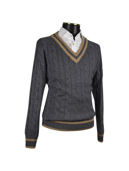 FEFÈ Glamour Pochette Fefè Gray Beige Wool Pa Sweater V-Neck Gray/Beige 001