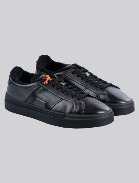 Santoni Santoni Black Leather Sheepskin Fur Sneakers Black 000