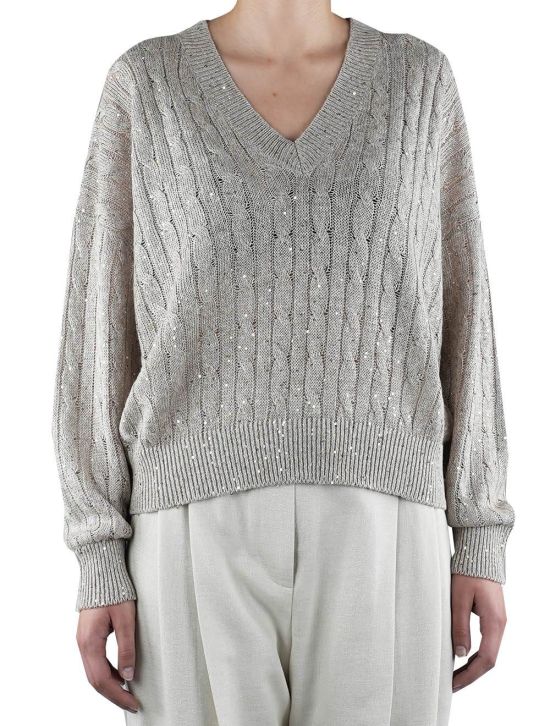Brunello Cucinelli Brunello Cucinelli Beige Linen Nylon Sweater V-neck Woman Beige 001