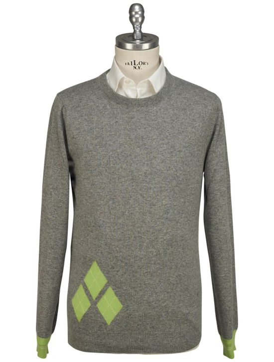 Isaia Isaia Green Gray Cashmere Sweater Crewneck Green / Gray 000