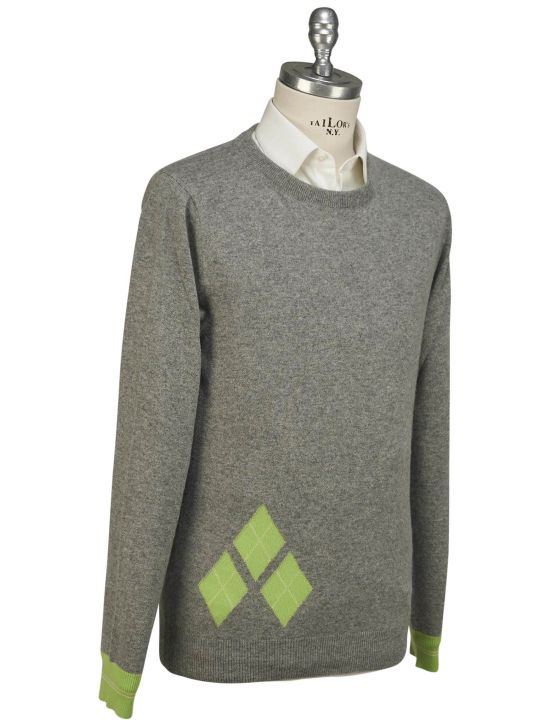 Isaia Isaia Green Gray Cashmere Sweater Crewneck Green / Gray 001