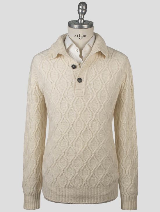 Isaia Isaia White Cashmere Sweater Half Button White 000