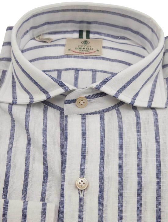 Luigi Borrelli Luigi Borrelli Blue White Linen Cotton Shirt Blue / White 001