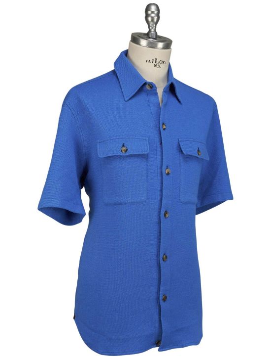 Isaia Isaia Blue Cashmere Silk Ea Shirt Short Sleeve Blue 001